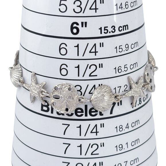 Estate Sterling Silver 925 Sea Dollar Scallop Shell Bracelet 7" - Picture 8 of 9